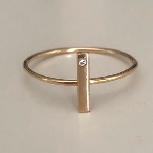Vertical bar ring with diamond, 14k gold